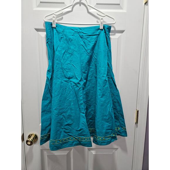 Vintage Sag Harbor Turquoise Embroidered Sequin Cotton Skirt Size 16 Art to Wear - Picture 4 of 7
